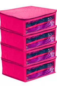 atorakushon Satin Fabric Saree Cover Garments Cover Bag Clothes Storage Wardrobe pack of 4 Pink }