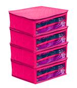 atorakushon Satin Fabric Saree Cover Garments Cover Bag Clothes Storage Wardrobe pack of 4 Pink }