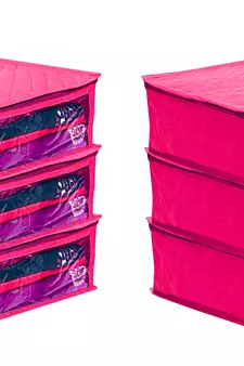 atorakushon Satin Fabric Saree Cover Garments Cover Bag Clothes Storage Wardrobe pack of 6 Pink }