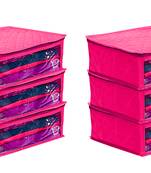 atorakushon Satin Fabric Saree Cover Garments Cover Bag Clothes Storage Wardrobe pack of 6 Pink }