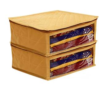 atorakushon Satin Fabric Saree Cover Garments Cover Bag Clothes Storage Wardrobe pack of 2 {gold } 1