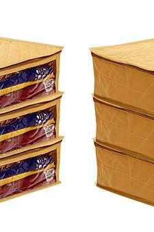 atorakushon Satin Fabric Saree Cover Garments Cover Bag Clothes Storage Wardrobe pack of 6 {gold }