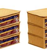 atorakushon Satin Fabric Saree Cover Garments Cover Bag Clothes Storage Wardrobe pack of 6 {gold }