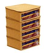 atorakushon Satin Fabric Saree Cover Garments Cover Bag Clothes Storage Wardrobe pack of 4 {gold }