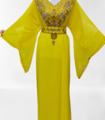 Sunshine Yellow Kaftan Gown with Ornate Embellishments