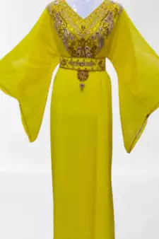 Sunshine Yellow Kaftan Gown with Ornate Embellishments