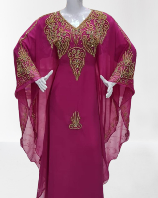 Wine Zari Stone Work Georgette Islamic Style Beads Embedded Partywear Kaftan Long Gown Evening wear Dubai kaftan 1