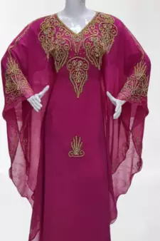 Wine Zari Stone Work Georgette Islamic Style Beads Embedded Partywear Kaftan Long Gown Evening wear Dubai kaftan