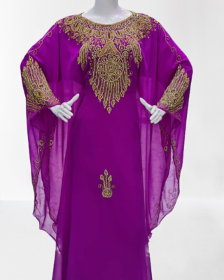 Purple Zari Stone Work Georgette Islamic Style Beads Embedded Partywear Kaftan Long Gown Evening wear Dubai kaftan 2