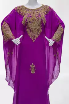 Purple Zari Stone Work Georgette Islamic Style Beads Embedded Partywear Kaftan Long Gown Evening wear Dubai kaftan