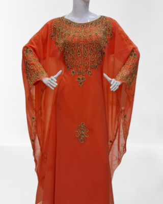 red Zari Stone Work Georgette Islamic Style Beads Embedded Partywear Kaftan Long Gown Evening wear Dubai kaftan 2