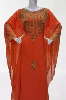 red Zari Stone Work Georgette Islamic Style Beads Embedded Partywear Kaftan Long Gown Evening wear Dubai kaftan