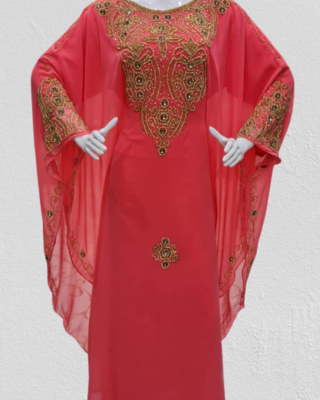red Zari Stone Work Georgette Islamic Style Beads Embedded Partywear Kaftan Long Gown Evening wear Dubai kaftan 3