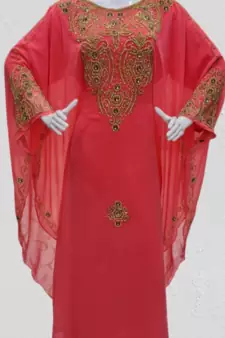 red Zari Stone Work Georgette Islamic Style Beads Embedded Partywear Kaftan Long Gown Evening wear Dubai kaftan