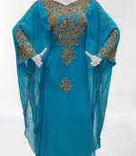 blue Zari Stone Work Georgette Islamic Style Beads Embedded Partywear Kaftan Long Gown Evening wear Dubai kaftan