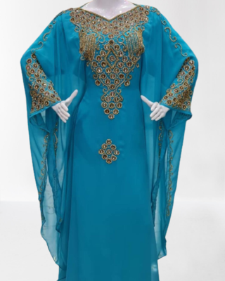 blue Zari Stone Work Georgette Islamic Style Beads Embedded Partywear Kaftan Long Gown Evening wear Dubai kaftan 2