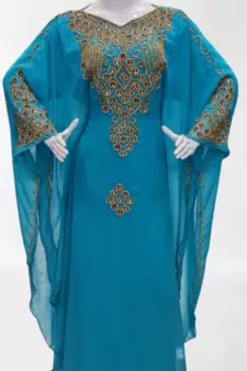 blue Zari Stone Work Georgette Islamic Style Beads Embedded Partywear Kaftan Long Gown Evening wear Dubai kaftan