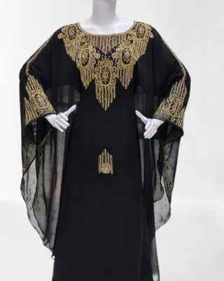 Black Zari Stone Work Georgette Islamic Style Beads Embedded Partywear Kaftan Long Gown Evening wear Dubai kaftan 1