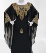 Black Zari Stone Work Georgette Islamic Style Beads Embedded Partywear Kaftan Long Gown Evening wear Dubai kaftan
