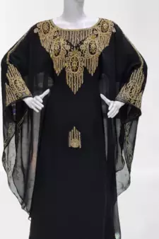Black Zari Stone Work Georgette Islamic Style Beads Embedded Partywear Kaftan Long Gown Evening wear Dubai kaftan