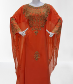 Orange Zari Stone Work Georgette Islamic Style Beads Embedded Partywear Kaftan Long Gown Evening wear Dubai kaftan