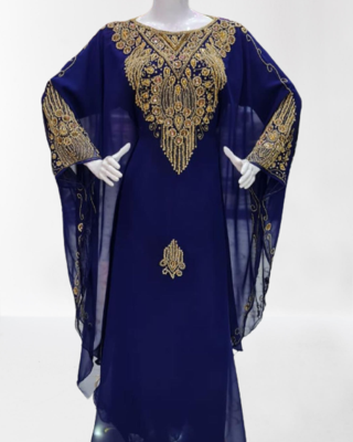 BlueZari Stone Work Georgette Islamic Style Beads Embedded Partywear Kaftan Long Gown Evening wear Dubai kaftan 2