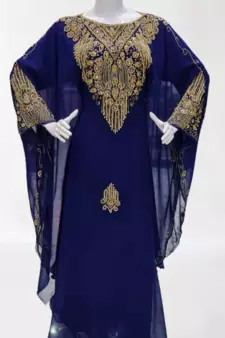 BlueZari Stone Work Georgette Islamic Style Beads Embedded Partywear Kaftan Long Gown Evening wear Dubai kaftan