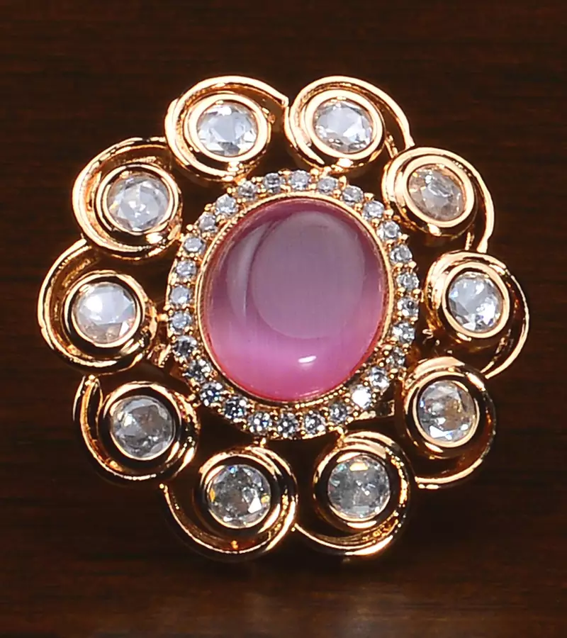 Kundan, CZ and Stone Embellished Adjustable Designer Finger Ring 216EDFR49