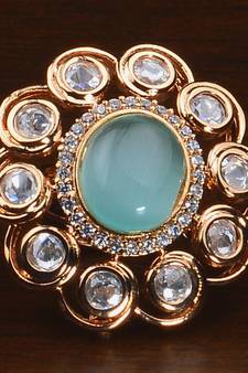 Kundan, CZ and Stone Embellished Adjustable Designer Finger Ring 216EDFR50