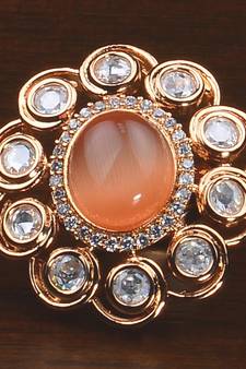 Kundan, CZ and Stone Embellished Adjustable Designer Finger Ring 216EDFR51