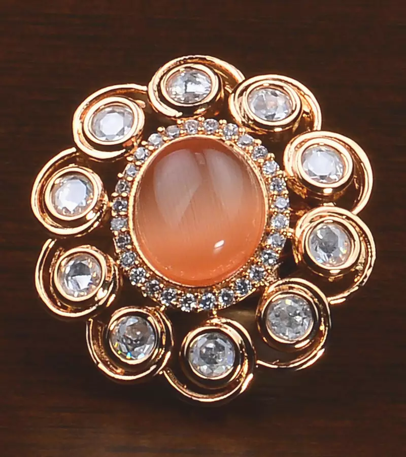 Kundan, CZ and Stone Embellished Adjustable Designer Finger Ring 216EDFR51