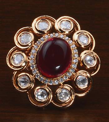 Kundan, CZ and Stone Embellished Adjustable Designer Finger Ring 216EDFR53 1