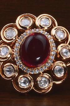 Kundan, CZ and Stone Embellished Adjustable Designer Finger Ring 216EDFR53