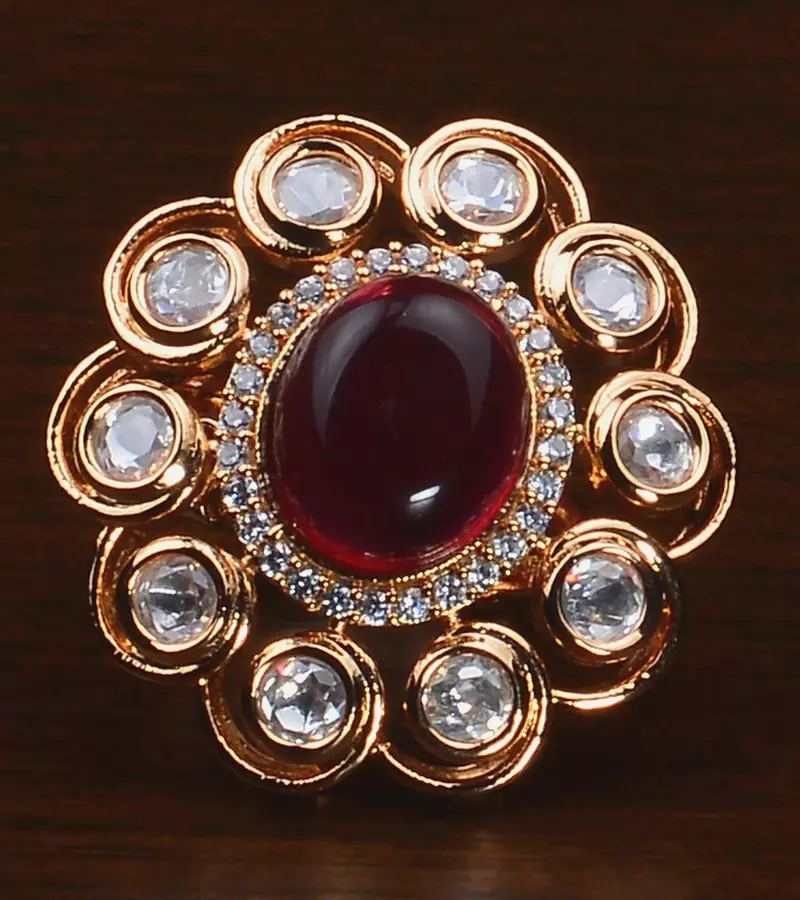 Kundan, CZ and Stone Embellished Adjustable Designer Finger Ring 216EDFR53