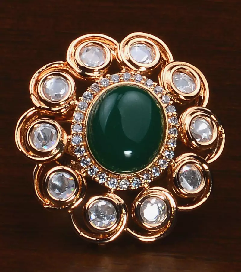 Kundan, CZ and Stone Embellished Adjustable Designer Finger Ring 216EDFR54