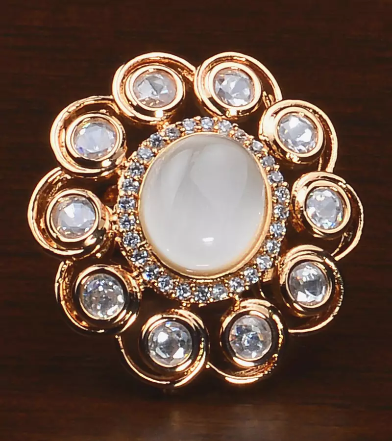 Kundan, CZ and Stone Embellished Adjustable Designer Finger Ring 216EDFR56
