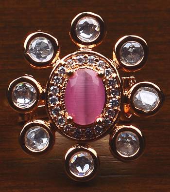 Kundan, CZ and Stone Embellished Adjustable Designer Finger Ring 216EDFR12 1