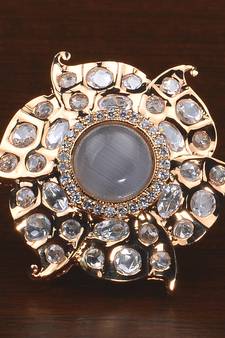 Kundan, CZ and Stone Embellished Adjustable Designer Finger Ring 216EDFR23