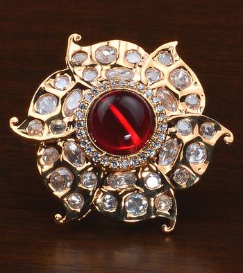 Kundan, CZ and Stone Embellished Adjustable Designer Finger Ring 216EDFR24 1