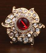 Kundan, CZ and Stone Embellished Adjustable Designer Finger Ring 216EDFR24