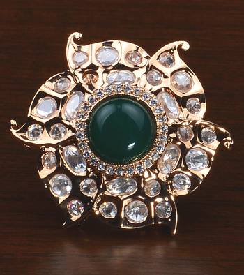 Kundan, CZ and Stone Embellished Adjustable Designer Finger Ring 216EDFR25 1