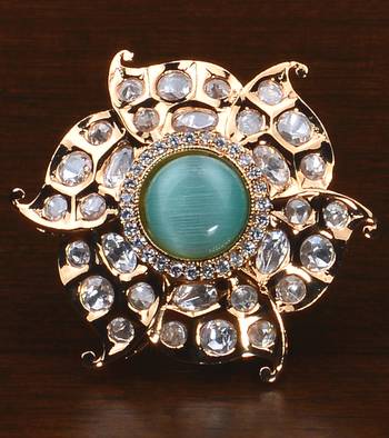 Kundan, CZ and Stone Embellished Adjustable Designer Finger Ring 216EDFR28 1