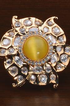 Kundan, CZ and Stone Embellished Adjustable Designer Finger Ring 216EDFR29