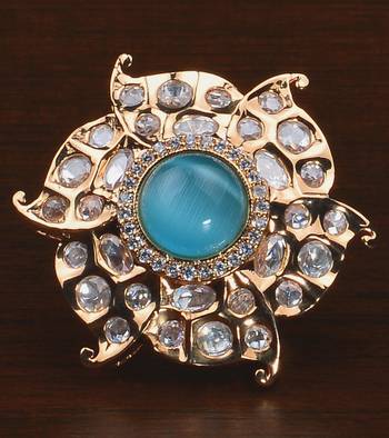 Kundan, CZ and Stone Embellished Adjustable Designer Finger Ring 216EDFR30 1
