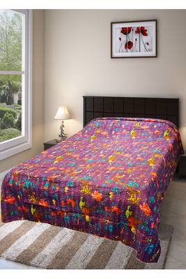 Kantha Work Double Layered Cotton Bed Cover (Purple) 1