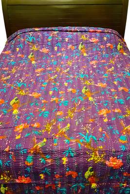 Kantha Work Double Layered Cotton Bed Cover (Purple) 2
