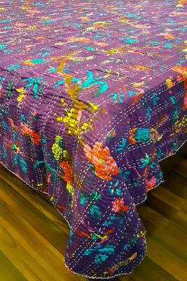 Kantha Work Double Layered Cotton Bed Cover (Purple) 3