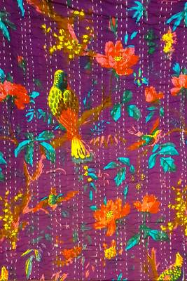 Kantha Work Double Layered Cotton Bed Cover (Purple) 4