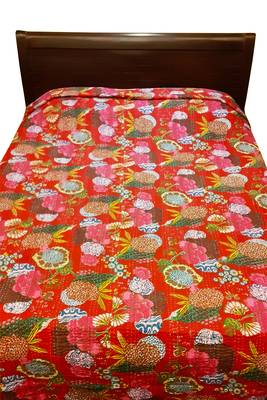 Kantha Work Double Layered Cotton Bed Cover (Grey) 2