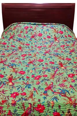 Kantha Work Double Layered Cotton Bed Cover (FR Green) 2
